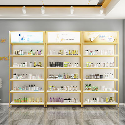 スキン ケア、プロダクト調節可能な表示棚、貯蔵および棚に置く単位のための高い金属そして木製の棚に置く単位